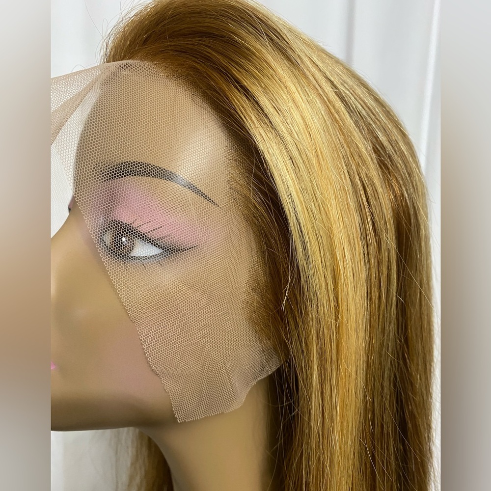 24 Inch 4/27 Ombre Honey Blonde Highlight 13x4 HD Lace Front Wig Human Hair M/L